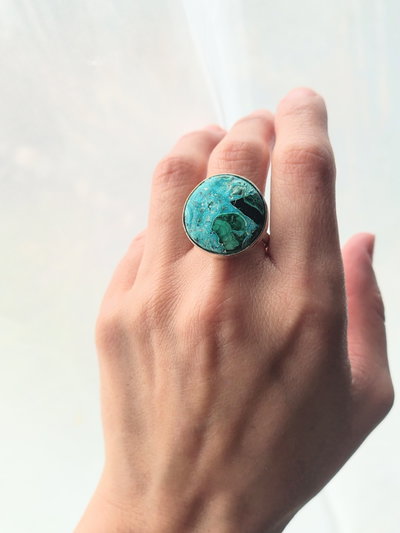 Anillo Regulable. Alpaca. Malaquita con Criscola