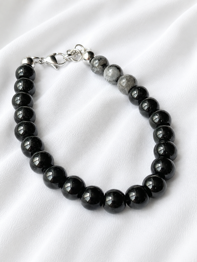 Pulsera Hombre. Obsidiana y Labradorita. 8mm