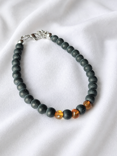 Pulsera Hombre. Ámbar y Ónix Negro. 6mm