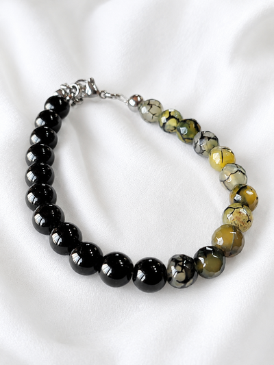 Pulsera Hombre. Obsidiana y Ágata. 8mm