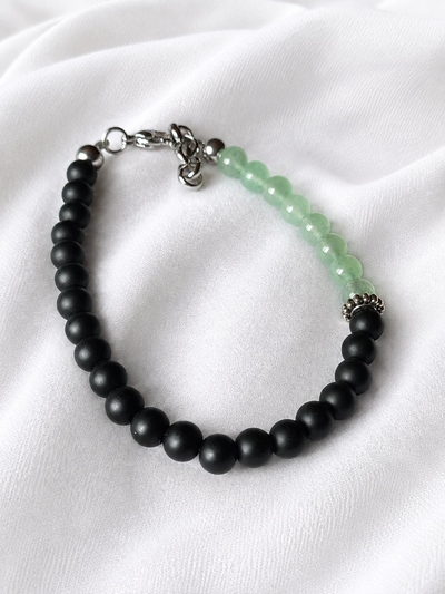 Pulsera Hombre. Ónix Negro y Cuarzo Verde. 6mm