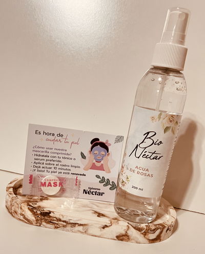 Kit mascarilla comprimida + agua de rosas