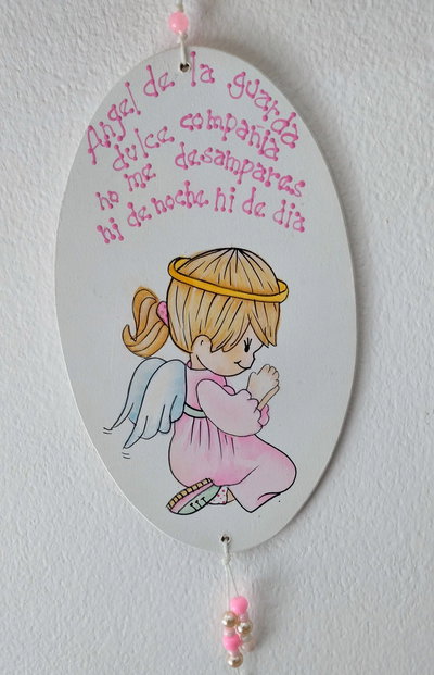 Cunero Ángel de la Guarda para Colgar-Pintado a Mano