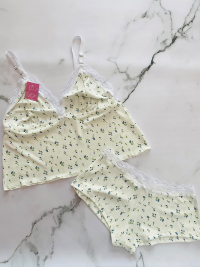 Pijama Amelia Estampado/Puntilla Azul