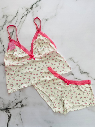 Pijama Amelia Estampado/Puntilla Rosa