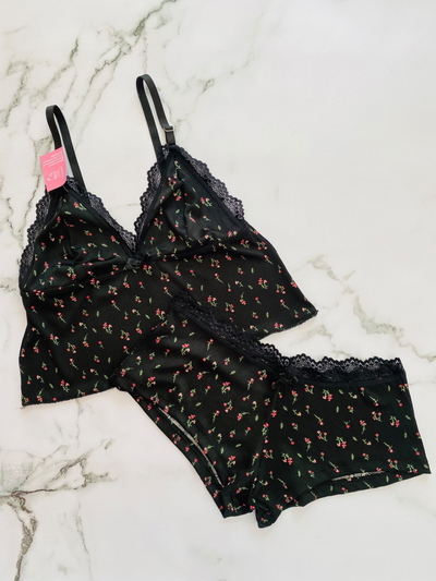 Pijama Amelia Estampado/Puntilla Negro