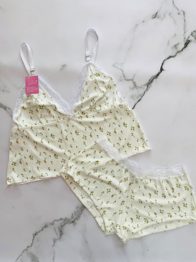 Pijama Amelia Estampado/Puntilla Beige