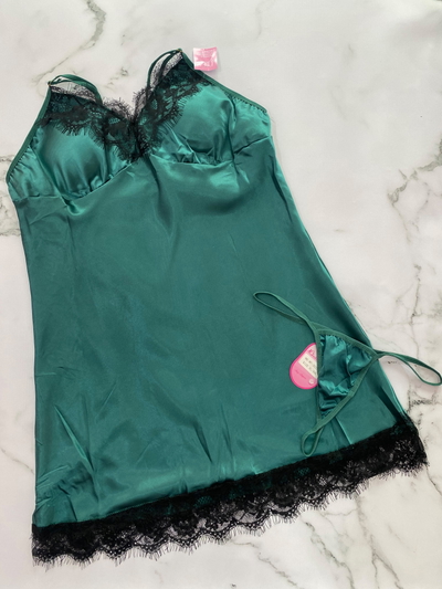 Pijama Camisolin Satén Verde 