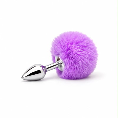 Plug anal Pompón Lila de Acero Talle Pequeño