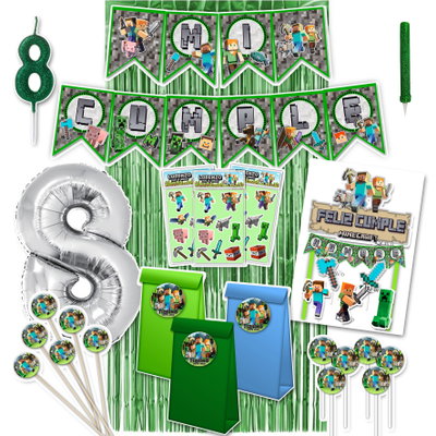 Kit PREMIUM Cumple X12 Niños + Deco + Topper + Vela +otros
