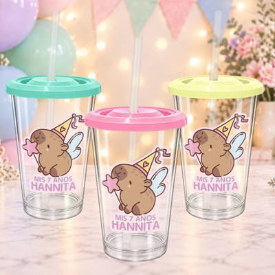 Vaso Acrílico Personalizado 500 Ml Con Tapa Y Sorbete