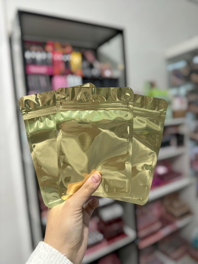 3 BOLSAS DOYPACK DORADAS 10x15 CM