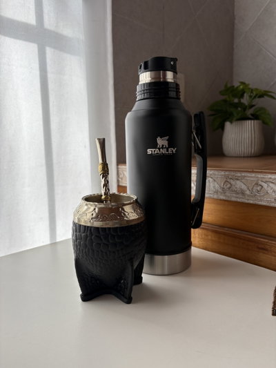 COMBO Termo System y Mate Torpedo Cuero Croco con Bombillon
