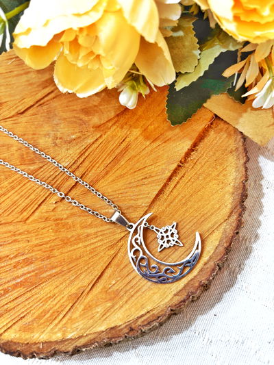 Collar luna con nudo acero 