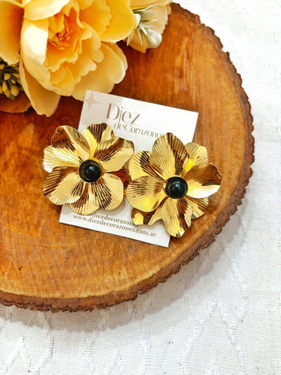 aros bijou Flor dorados