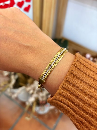 Pulsera triple acero dorado