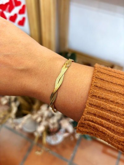 Pulsera trenza acero dorado 