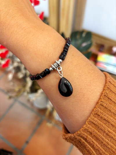 Pulsera elastica Cristal cuadrado con obsidiana