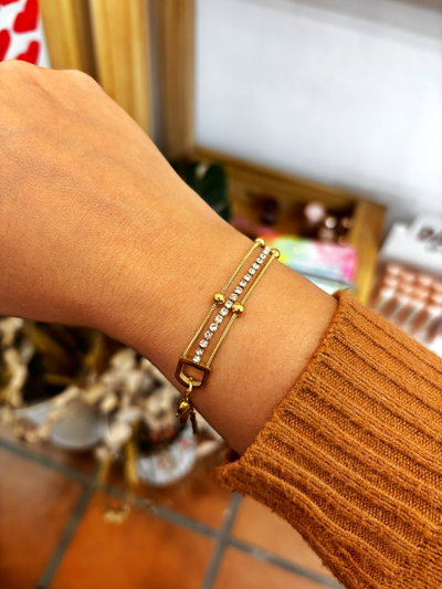 Pulsera Ramona acero dorado y strass