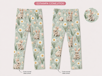 CALZA CONEJOS Y MARGARITAS MALVA