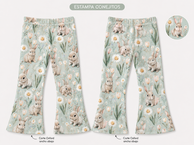 CALZA OXFORD CONEJOS Y MARGARITAS MALVA