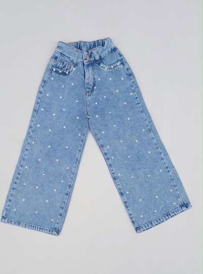 JEANS WIDE LEG ESTRELLAS CELESTE (con elastico)