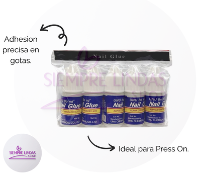 Pegamento para uñas postizas x5 