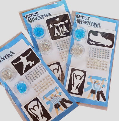 Combo strass glitter stencil Argentina mundial 