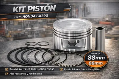 Piston Aros Y Perno Motor 13hp Gx390 Motobomba 4plg 88mm