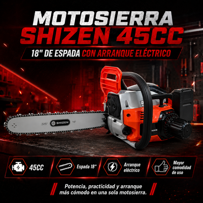 MOTOSIERRA ARRANQUE ELECTRICO SHIZEN 45CC 18" DE ESPADA 