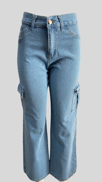 JEANS WIDE LEG CELESTE RIGIDO