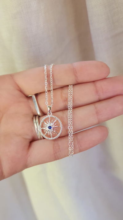 Collar Sol y Cristal azul 