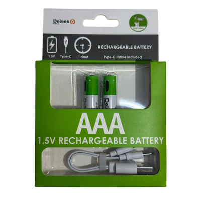 Pilas AAA Recargables USB-C Deleex 750mAh 1.5V + Cable Dual