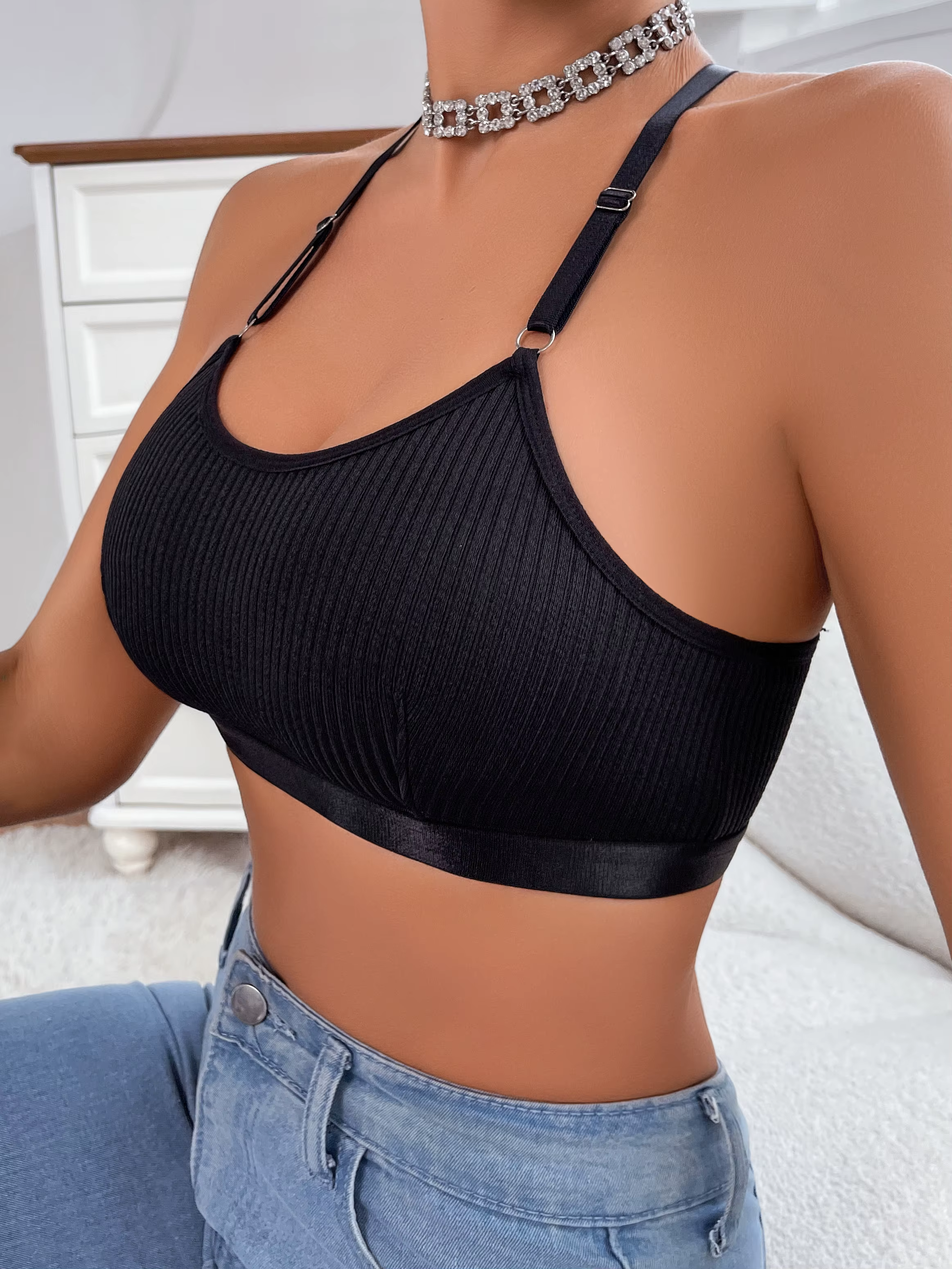 Top Negro con Encaje y Correas | Lencería Sexy e Irresistible 💋