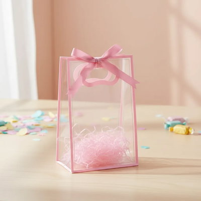 5 Bolsas Transparentes Premium borde color rosa