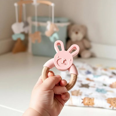 Mordillo De Silicona Y Bambú Rosa