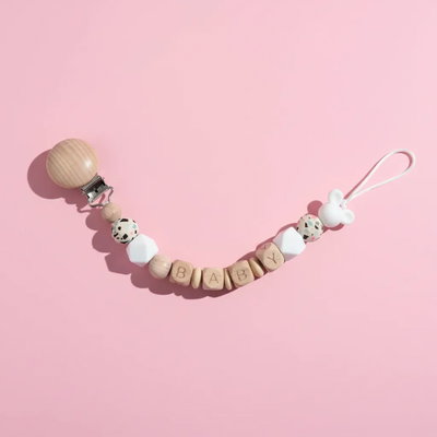 Porta Chupete Mordillo Silicona Y Madera Blanco