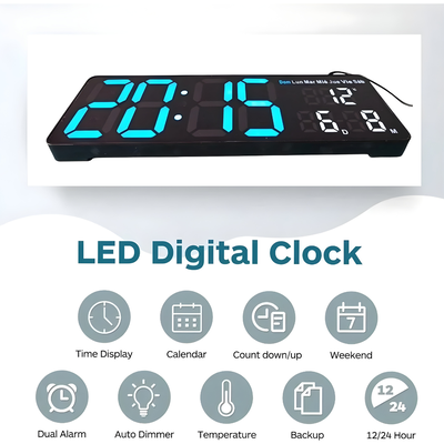 Reloj Digital LED de pared con calendario y temperatura