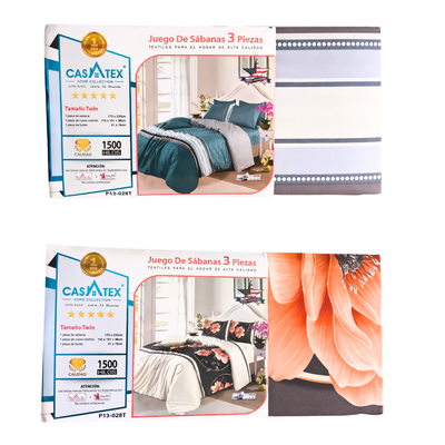 Pack Económico Juegos Sábanas 1½ Plazas Casatex Algodón 1500 Hilos Estampadas