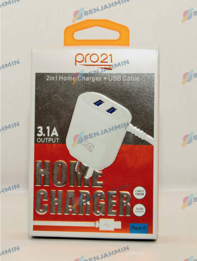 CARGADOR CELULAR PRO21 TYPE-C 2 EN 1 TIPO C CARGA RAPIDA