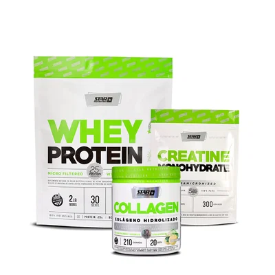 STAR NUTRITION WHEY PROTEIN DOYPACK 1KG + CREATINA 300G + COLÁGENO EN POLVO 