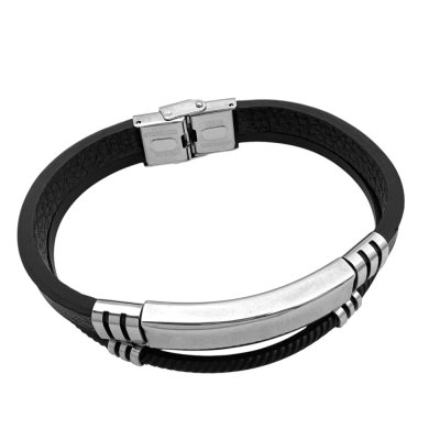 pulsera hombre simil cuero y acero doble