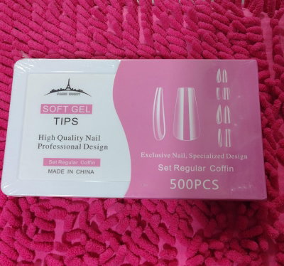 Tips soft gel Paris Night  coffin, cuadrada , almendra 500 pcs en caja