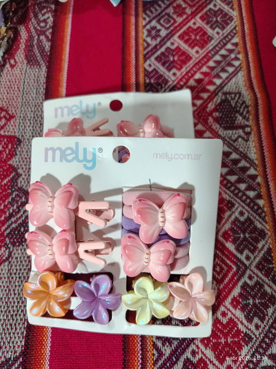 Set de hebillas y colitas con flor y mariposa