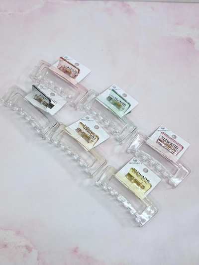 Broche rectangular transparente 8cm