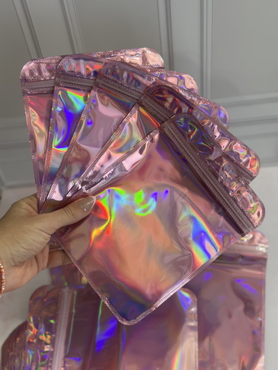 Bolsas holográficas x5 un. (rosa). 15x20 cm