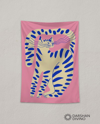 Tapiz "Gato azul y rosa"