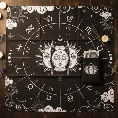 Paño tarot #21 Sol y Luna negro
