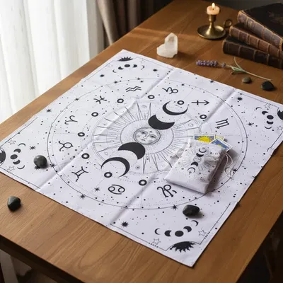 Paño tarot #25 Sol y lunas crudo