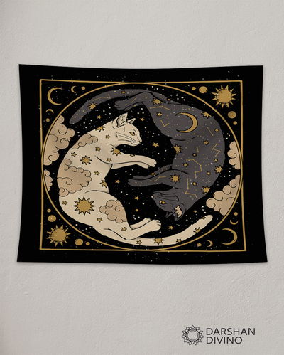 Tapiz "Gatos Yin Yang" negro